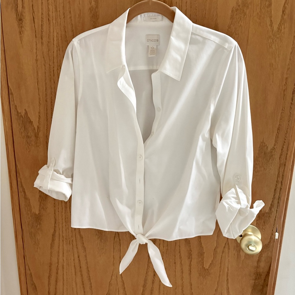 Chico's White Tie-Front Blouse - Chico’s Size 0 (US 4) - NWT